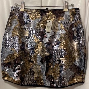 EXPRESS Mini Skirt Black With Silver, Gold and Black Sequins - Size S (NWT)